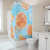 オレンジの水彩画：青の豪華なファブリック シャワーカーテン (インサイチュ)