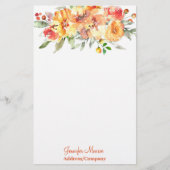 オレンジの水彩花の名前入り 便箋 (正面)