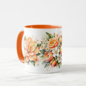 オレンジの水彩花の生け花 コーヒーマグ マグカップ (正面左)