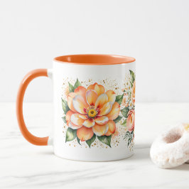 オレンジの水彩花の生け花 コーヒーマグ マグカップ