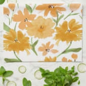 オレンジの水彩花模様のキッチン タオル (折り畳み)