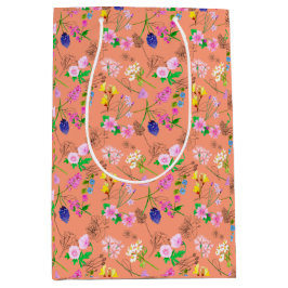 オレンジの水彩花 ミディアムペーパーバッグ