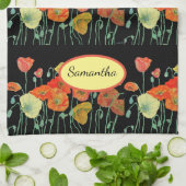 オレンジの汚れたポピーの水の色のティータオルブラック キッチンタオル (折り畳み)