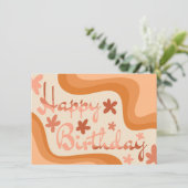 オレンジの波打つ花柄の誕生日カード 招待状 (スタンド正面)