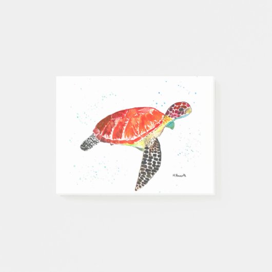 オレンジの海亀 水彩画 沿岸 熱帯 ポストイット (正面)