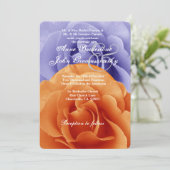 オレンジの炎と紫のバラの結婚式テンプレート A5 招待状 (スタンド正面)
