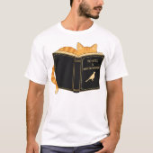 オレンジの猫が古典小説を読む 本の好きな猫 Tシャツ (正面)
