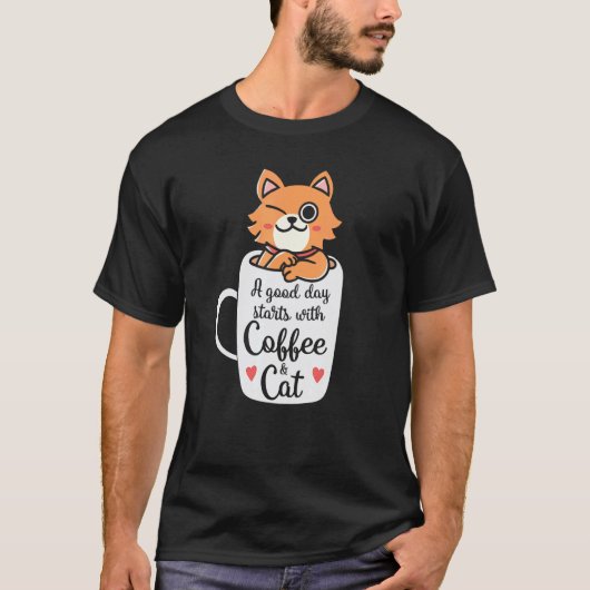 オレンジの猫が可愛いコーヒーマグ - 猫好きへのギフト Tシャツ (正面)