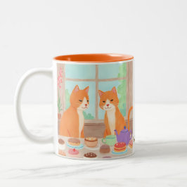 オレンジの猫とティーパーティーのマグカップ ツートーンマグカップ