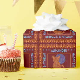 オレンジの猫とムーン猫好きパーソナライズされた ラッピングペーパー