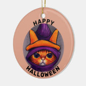 オレンジの猫と紫の魔女の帽子 ハッピーハロウィン セラミックオーナメント (左)