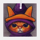 オレンジの猫と紫の魔女の帽子 ハロウィン ガラスオーナメント (裏面)
