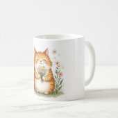 オレンジの猫と花束 コーヒーマグカップ (正面右)