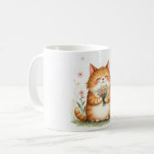 オレンジの猫と花束 コーヒーマグカップ (正面左)