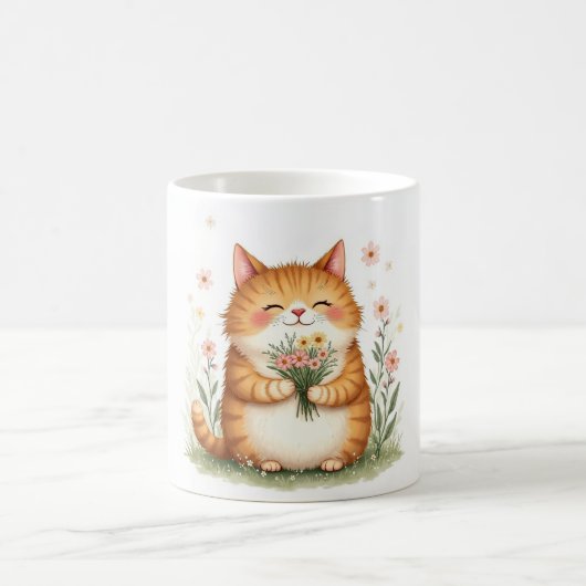 オレンジの猫と花束 コーヒーマグカップ (中央)