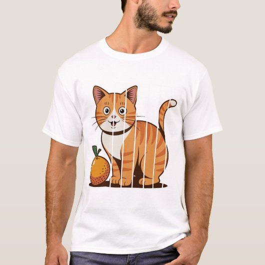 オレンジの猫のかわいい柑橘類の子猫アート Tシャツ (正面)
