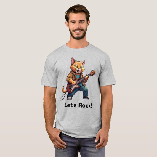 オレンジの猫のギタリスト Tシャツ (正面フル)