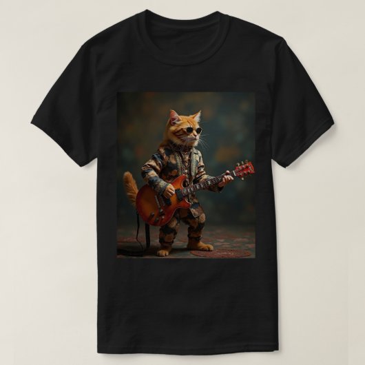 オレンジの猫のギタリスト Tシャツ (デザイン正面)
