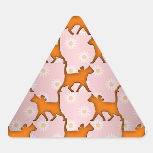 オレンジの猫のシルエット柄 三角形シール (正面)