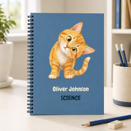 オレンジの猫のデニムブルーの学校 ノートブック