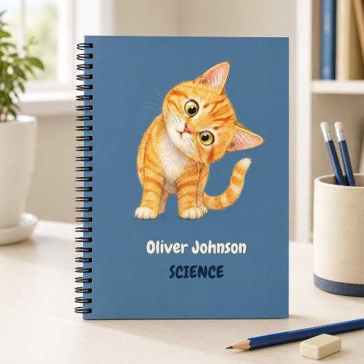 オレンジの猫のデニムブルーの学校 ノートブック