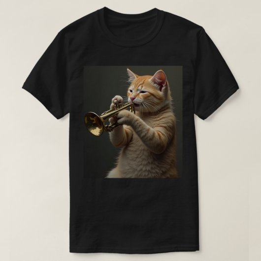オレンジの猫のトランペット奏者 Tシャツ (デザイン正面)