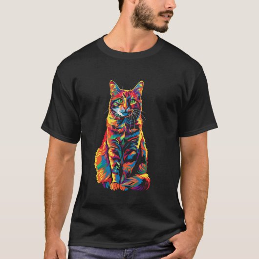 オレンジの猫のトラ猫ポップアート Tシャツ (正面)