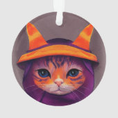オレンジの猫のハロウィン パープルの魔女の帽子 オーナメント (裏面)