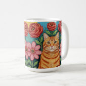 オレンジの猫のフォークアートフラワー コーヒーマグカップ (正面右)