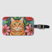 オレンジの猫のフォークアートフラワー ラゲッジタグ (正面横)
