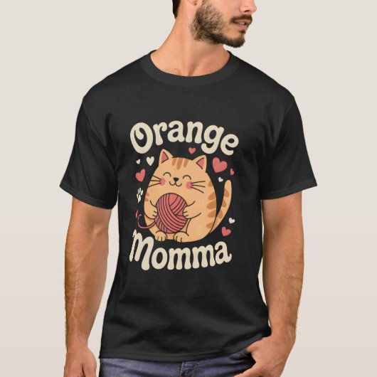 オレンジの猫のママ Tシャツ (正面)