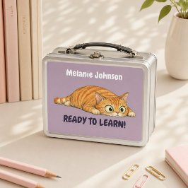 オレンジの猫のマーブルの個性的なデザイン メタルランチボックス