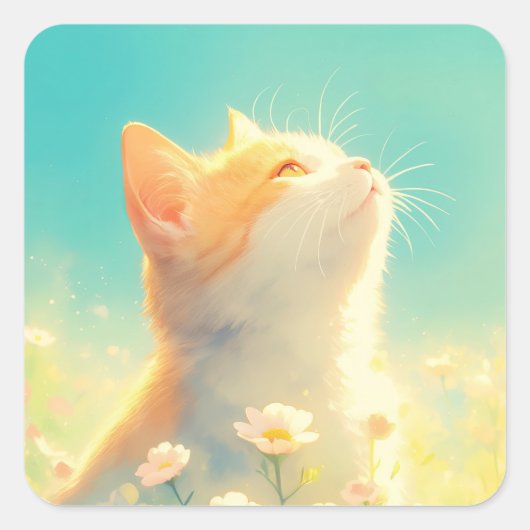 オレンジの猫の夢想 スクエアシール (正面)