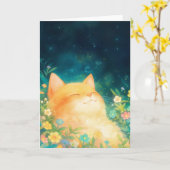 オレンジの猫の平和な昼寝 カード (黄色い花)