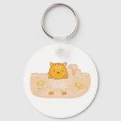 オレンジの猫の砂浜の砂城の情景 キーホルダー (正面)