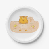 オレンジの猫の砂浜城のビーチシーン ペーパープレート (正面)