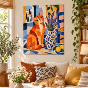 オレンジの猫の美術館アートプリント ポスター
