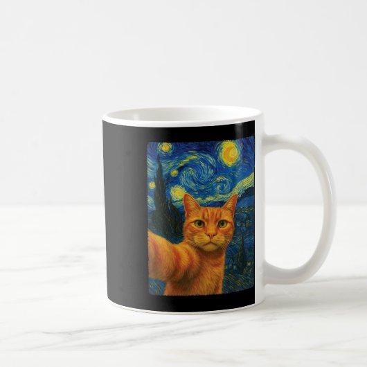 オレンジの猫の自撮り ゴッホの星空の猫ママ C コーヒーマグカップ (右)