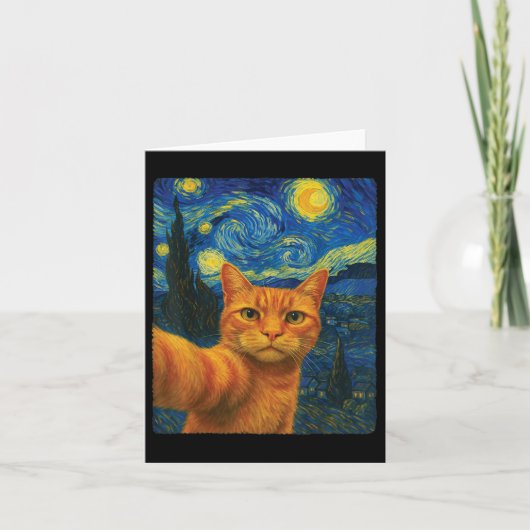 オレンジの猫の自撮り ゴッホの星空 猫ママ C カード (正面)