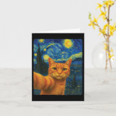 オレンジの猫の自撮り ゴッホの星空 猫ママ C カード (黄色い花)