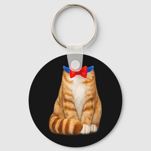 オレンジの猫の衣装 タビー猫 ネクタイ かわいい 面白い ペット キーホルダー (正面)