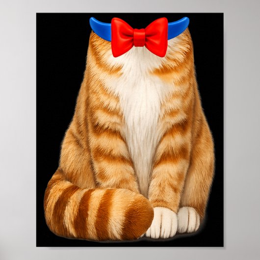 オレンジの猫の衣装 タビー猫 ネクタイ かわいい 面白い ペット ポスター (正面)