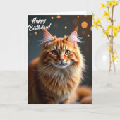 オレンジの猫の誕生日カード カード (黄色い花)