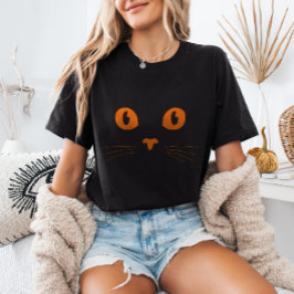 オレンジの猫の顔 スプーキー かわいい ミニマリスト ハロウィン Tシャツ