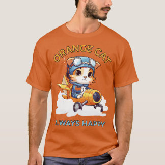 オレンジの猫はいつも幸せ Tシャツ