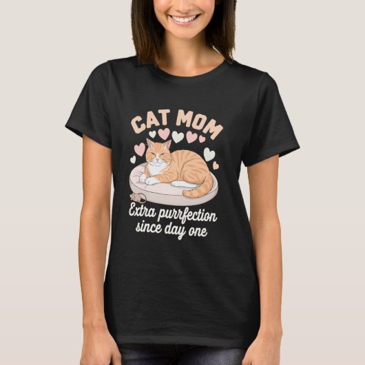 オレンジの猫を飼うママのレトロTシャツ Tシャツ (正面)