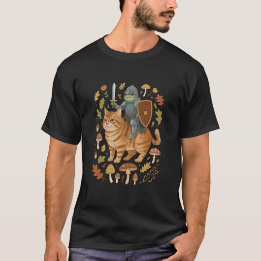 オレンジの猫ゴブリンコアの珍品の上の中世のカエル Tシャツ (正面)