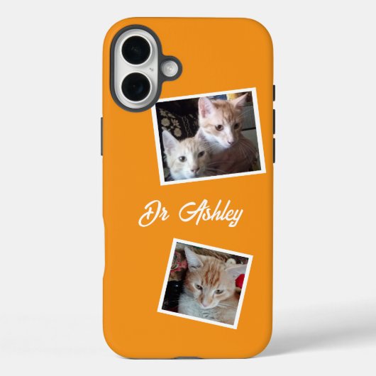 オレンジの猫2枚コラージュペットの名前 Case-Mate iPhoneケース (裏面)