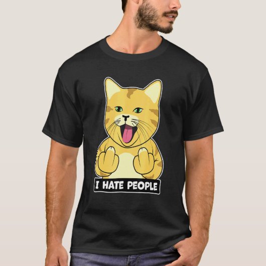 オレンジの猫 私は人を嫌います Tシャツ 面白い子猫 猫好き (正面)