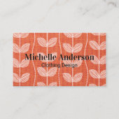 オレンジの生地の素材 | 植物ドードルパターン 名刺 (正面)